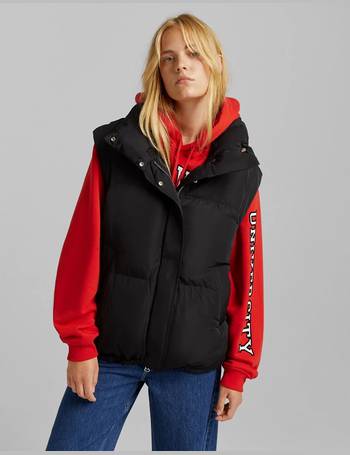 bershka padded gilet with hood in ecru