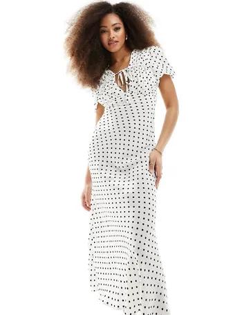 ASOS DESIGN Fuller Bust flutter sleeve maxi beach dress in mono spot print