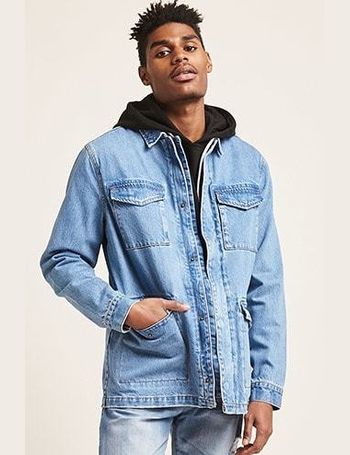 forever 21 mens jean jacket with hood