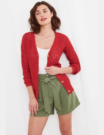 Yumi Red Cable Knit Cardigan With Pearl Buttons