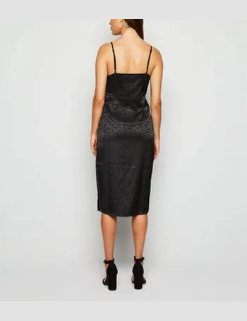 new look satin jacquard midi dress in gold
