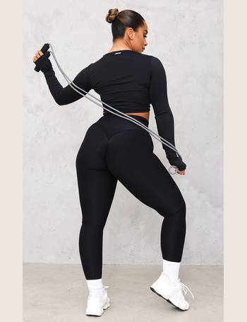 PRETTYLITTLETHING Shape Black Ruched Bum Tie Waist Gym Leggings