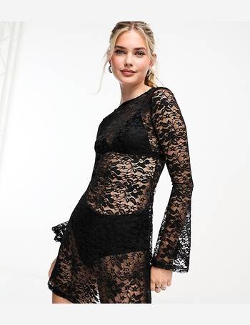ASOS DESIGN festival sheer lace maxi dress with angel sleeves in black