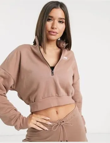 nike crop retro terry towelling crop sweatshirt in beige