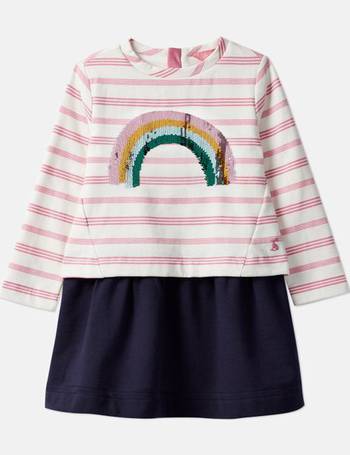 Joules Girls Madeline Dress in White Mauve Stripe RRP £25 Age 6/9-10 BNWT 