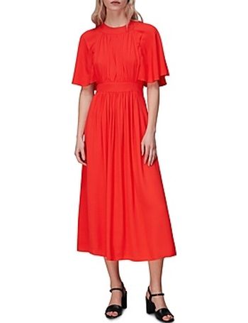 Whistles cotton belted midi dress with balloon sleeve in bold red