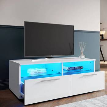 ELEGANT 1350mm Gloss White Modern Multi-Colour LED TV Unit Stand (Up to 52  Inches TV)