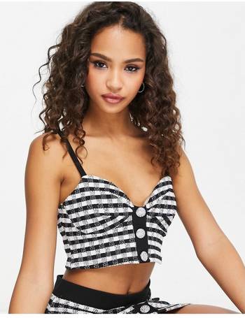 Miss Selfridge Ruched Strap V Neck Crop Top 2 Pack In Black And White-Multi  for Women