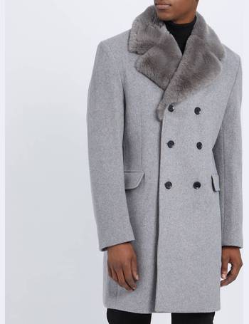 Gianni feraud premium removable faux fur collar cashmere blend military coat sale