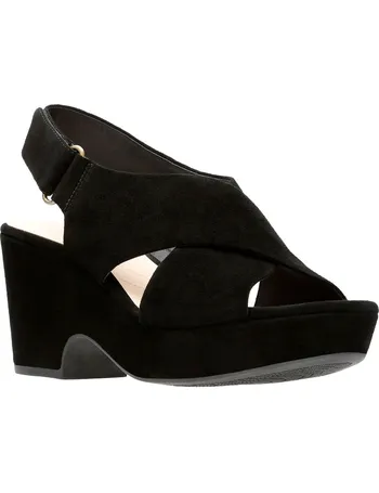 clarks black suede wedge sandals