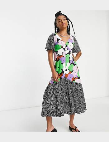 Topshop abstract floral print jersey mesh midi skirt in multi
