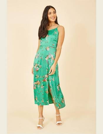 Yumi Green Satin Floral Strappy Maxi Dress