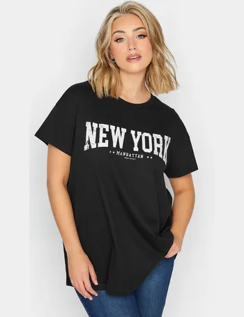 YOURS Curve Black and Yellow 'New York' Slogan Varsity Tunic Top