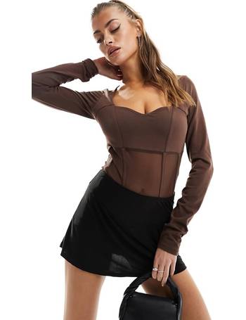 ASOS DESIGN off shoulder corset mesh detail bodysuit in black