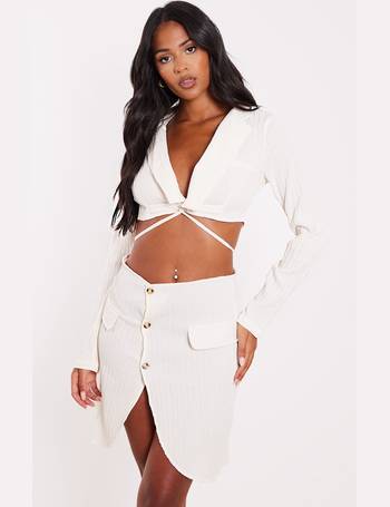 Beige Double Breasted Textured Tailored Blazer