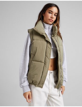 bershka padded gilet with hood in ecru