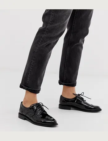 asos design mottle leather flat brogues in black