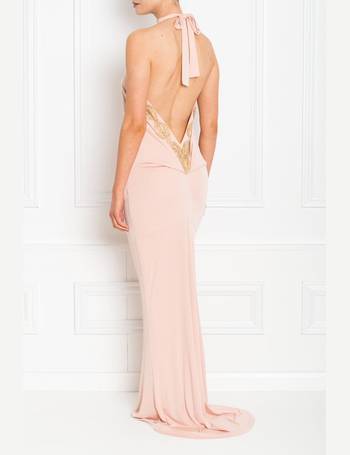 Sophia Black Lace Backless Halter Neck Fishtail Maxi Dress – Honor Gold