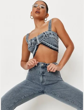 Missguided Blue Co Ord Deconstructed Denim Bralette