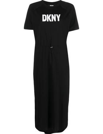 DKNY Women's T-Shirt Dress With Logo Taping, Heather Grey, Medium