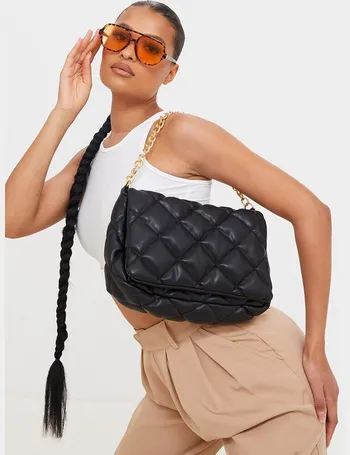 Women's Black Oversized Weave with Gold Chain Shoulder Bag