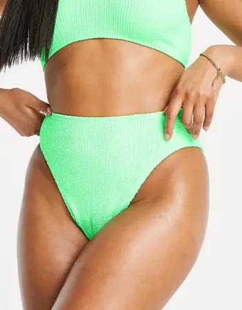 ASOS DESIGN crinkle low back swimsuit in neon green