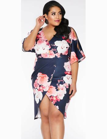 quiz navy and pink floral wrap dress