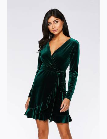 Quiz green store velvet wrap dress