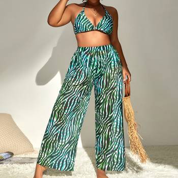 SHEIN Swim Classy Plus Size Tropical Print Vest Top And Shorts Tankini  Swimwear Set