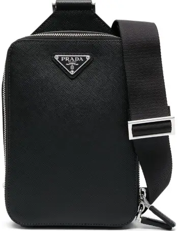 Prada Embossed Logo Stamp Shoulder Bag in Black