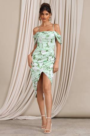 Palm Springs Lime Green Asymmetric Neck Ruched Mini Dress With Cut O – Club  L London - UK