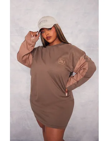 Plus Chocolate Long Sleeve Tie Front Shirt Dress