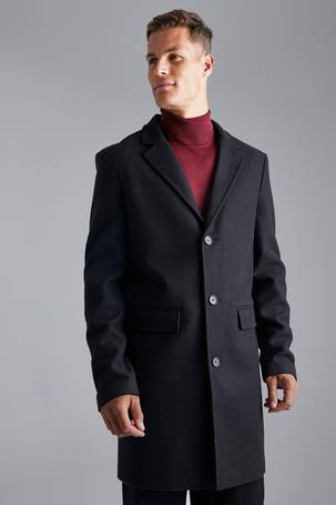 Wool Look Brass Buckle Longline Overcoat
