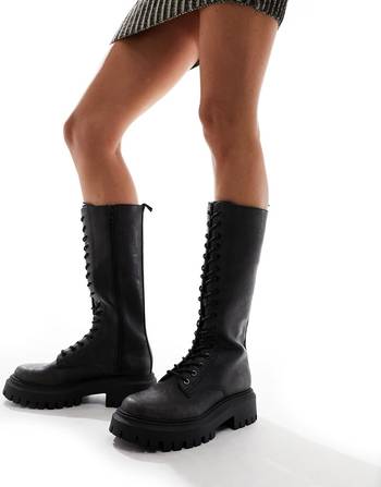 ASOS Design Courtney Chunky Lace Up Knee High Boots-Black