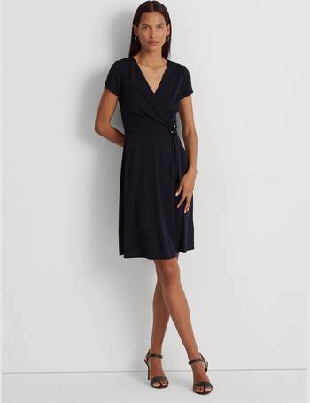 POLO RALPH LAUREN STRIPED RUFFLED COTTON WRAP DRESS