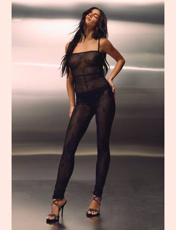 Misspap Playboy Diamante Hotfix Mesh Leggings