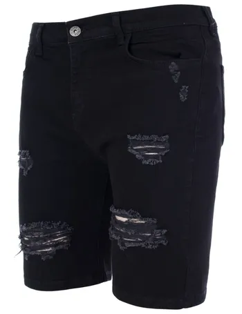 mens ripped denim shorts black