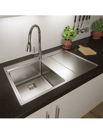 FREE Wastes Modern Kitchen Sink 1.5 Bowl Stainless Steel Inset RH Drainer 