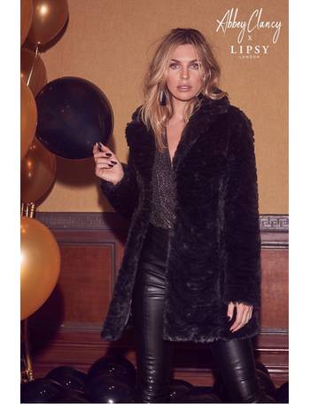 Lipsy Women S Black Longline Coats, Abbey Clancy X Lipsy Belted Faux Fur Robe Coat
