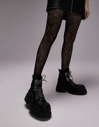 Topshop floral tights in black