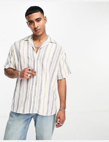 Hollister stripe short sleeve rayon shirt in navy