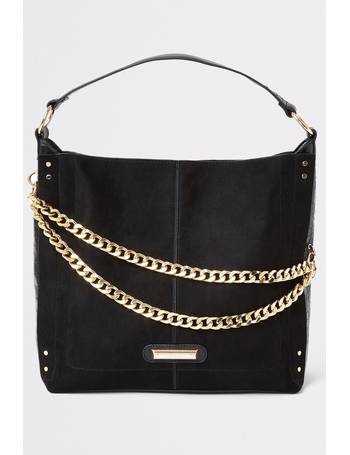 river island black chain side slouch bag