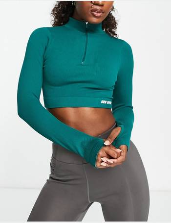 Urban Threads seamless short sleeve sports crop top with zip front
