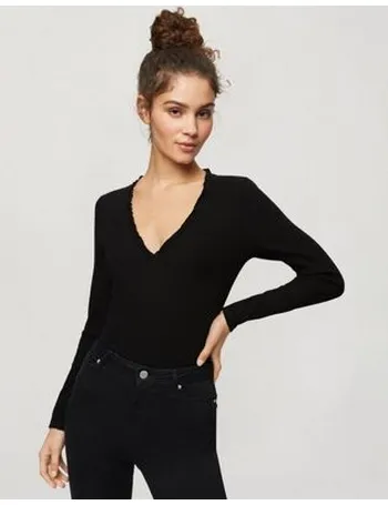 Miss Selfridge v-neck bodysuit in black