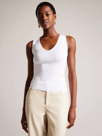 Ted Baker Sweetheart Neckline Knitted Top, White at John Lewis