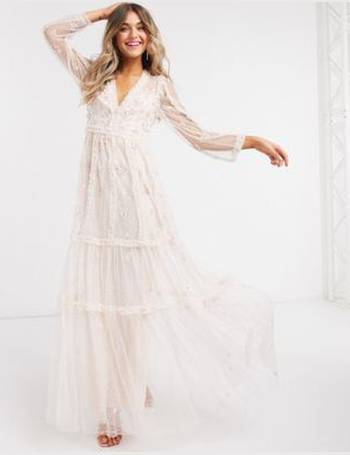 Needle & thread embellished long sleeve maxi shop dress with tulle skirt in rose quartz