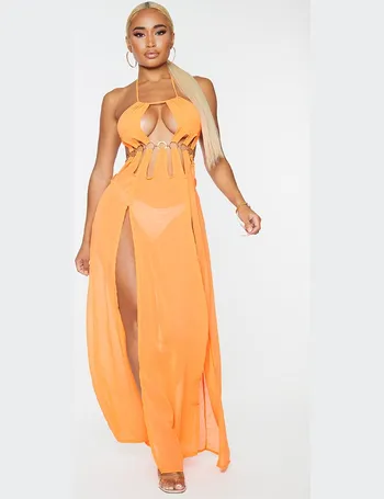 orange maxi dress with sleeves