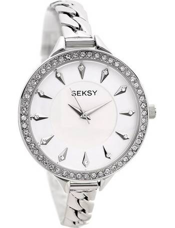 Seksy ladies silver stainless discount steel stone set bracelet watch