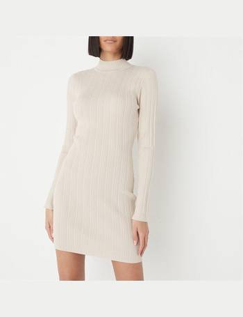 Missguided high neck ribbed hotsell belted dress in beige