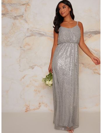 Chi chi london scalloped plunge maxi prom dress with gold clearance embroidery